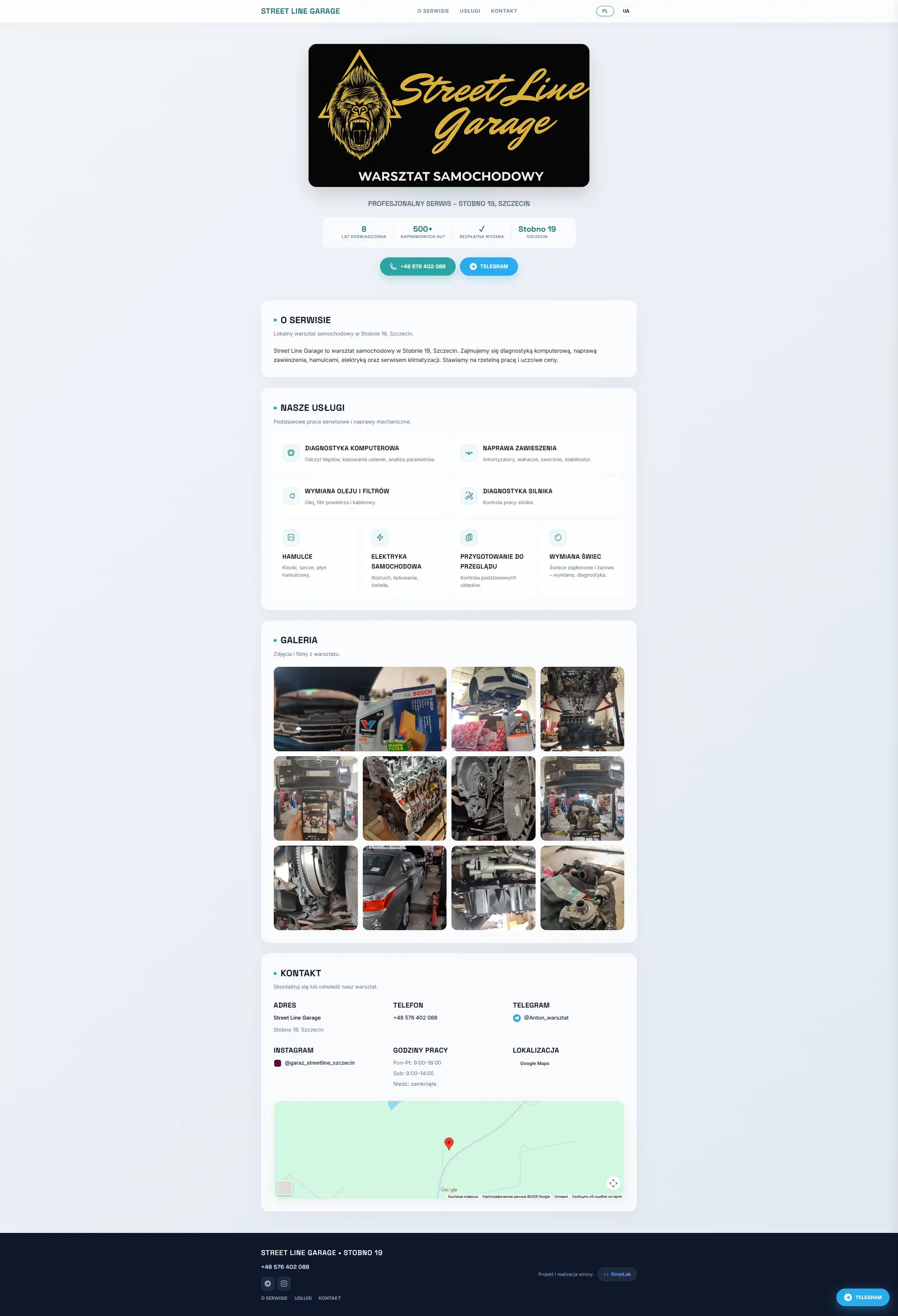 Realizacja strony internetowej dla warsztatu samochodowego Street Line Garage