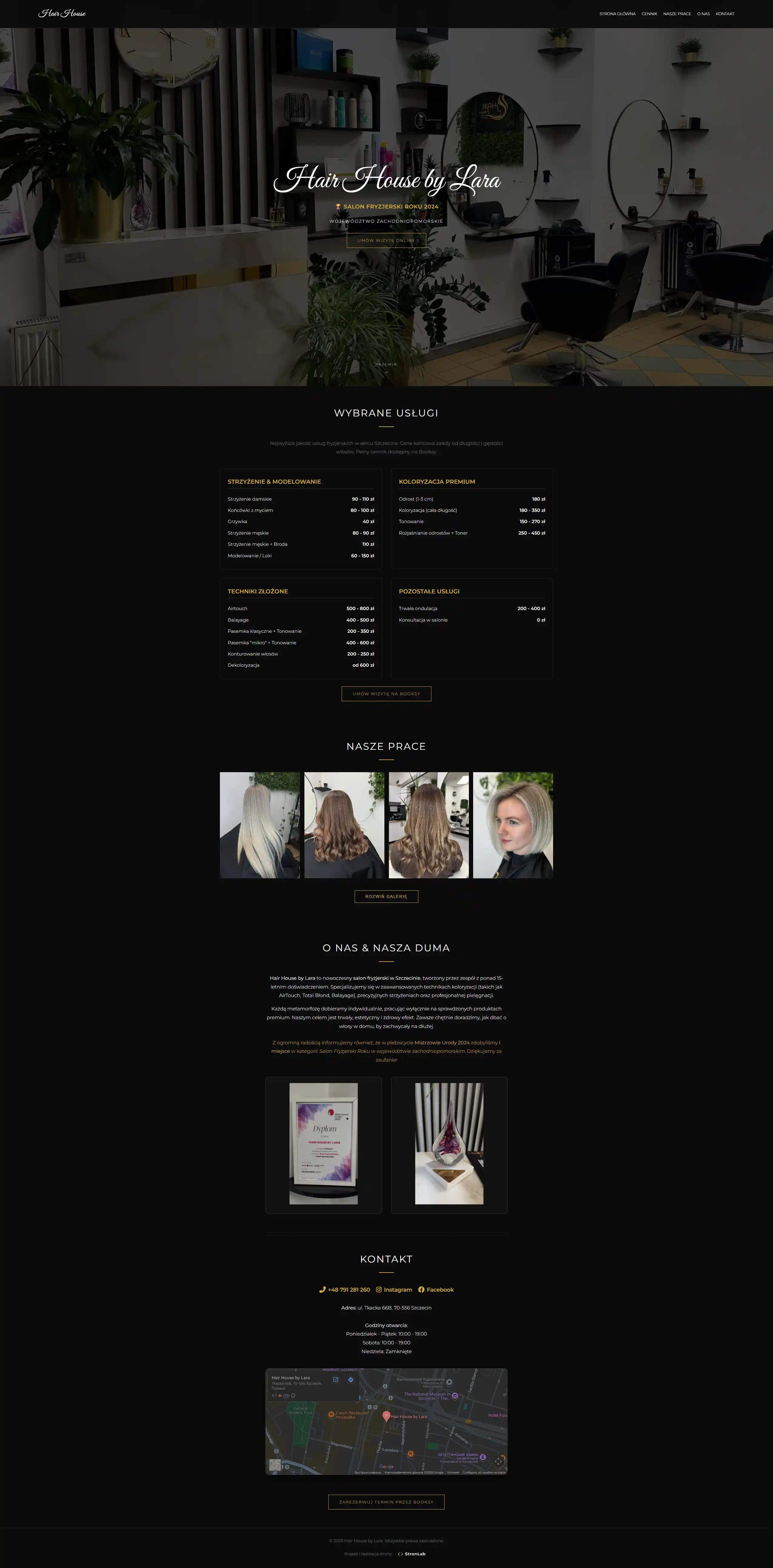 Strona WWW dla salonu fryzjerskiego Hair House by Lara